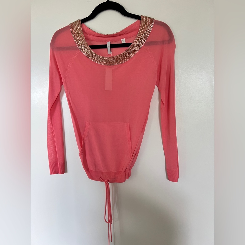 Iisli pink beaded sheer long sleeve top size P